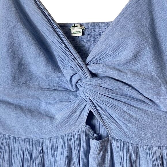 Aerie Sz Med Blue Chambray Knotted Cut Out Spaghetti Strap Lined Maxi Sun Dress - Picture 3 of 7